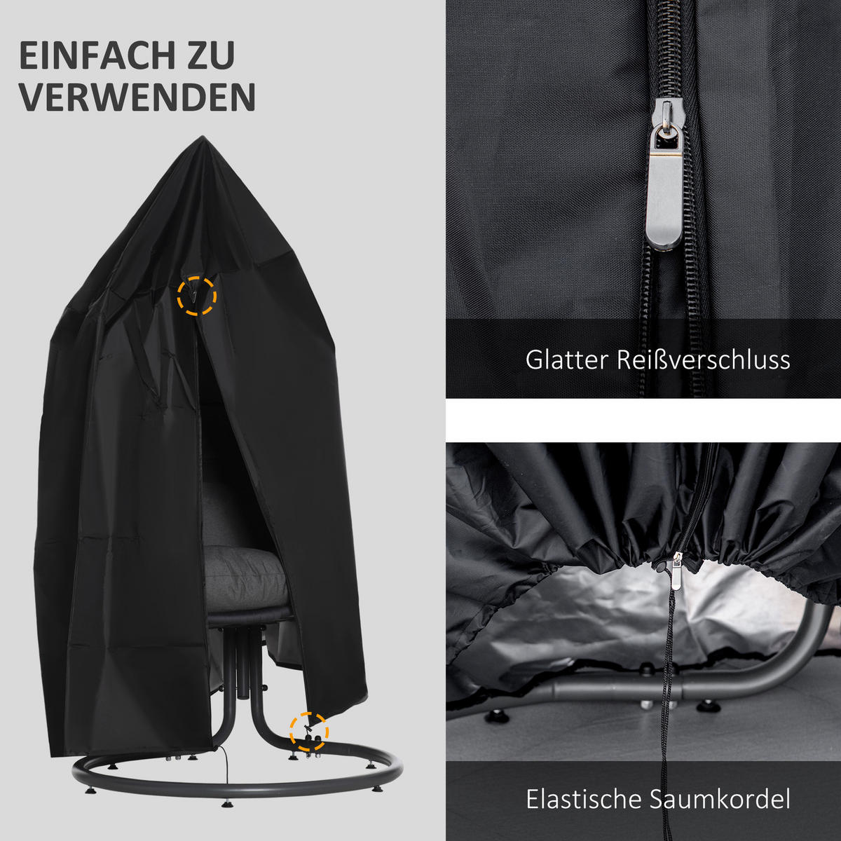 ABDECKUNG Hängesessel, Oxford, Schwarz - Schwarz, Textil (115/190/115cm) - Outsunny