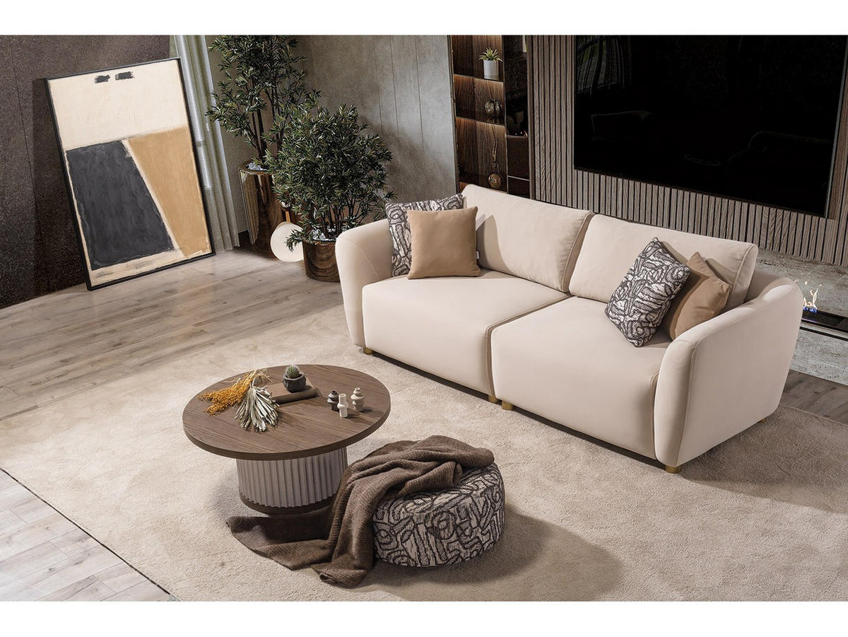 SOFA Rubato 2-Sitzer Samt Beige - Beige, Holz/Textil (200/70/100cm) - Villa Möbel