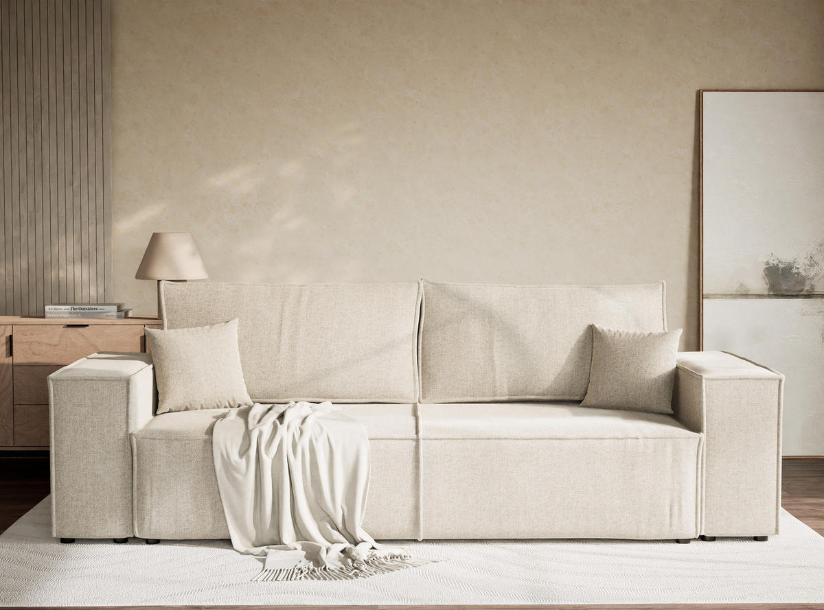 ROZKLÁDACÍ POHOVKA Milos, textil, béžový - černá/béžová, dřevo/kompozitní dřevo (255/70/105cm) - Maison de Reve
