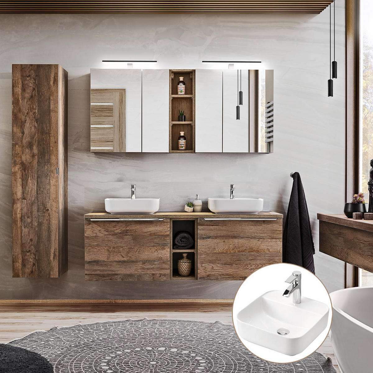 BADMÖBEL-SET 12-TLG. Puebla-56 - Braun, Holzwerkstoff (185/200/46cm) - Lomado