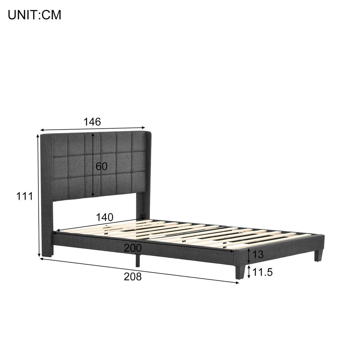 TAPECIRANI krevet 140/200 cm sivi od lana s madracem s džepičastim oprugama - siva, tekstil (140/200cm) - OKWISH