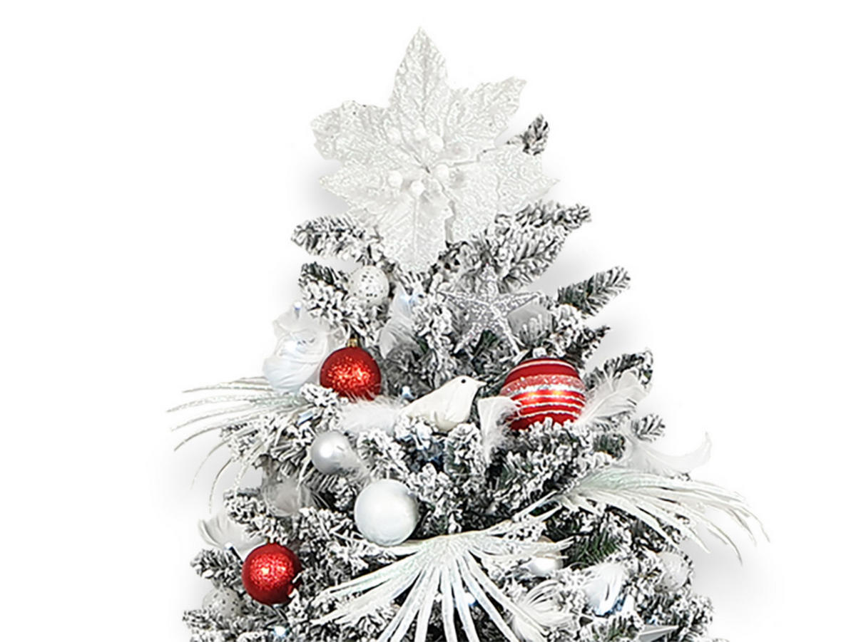 LAALU WEIHNACHTSBAUM geschmückt künstlich mit 213 Stk Kugeln POLAR RED 300 cm mit Metallständer - Weiß, Kunststoff (300cm) - LAALU