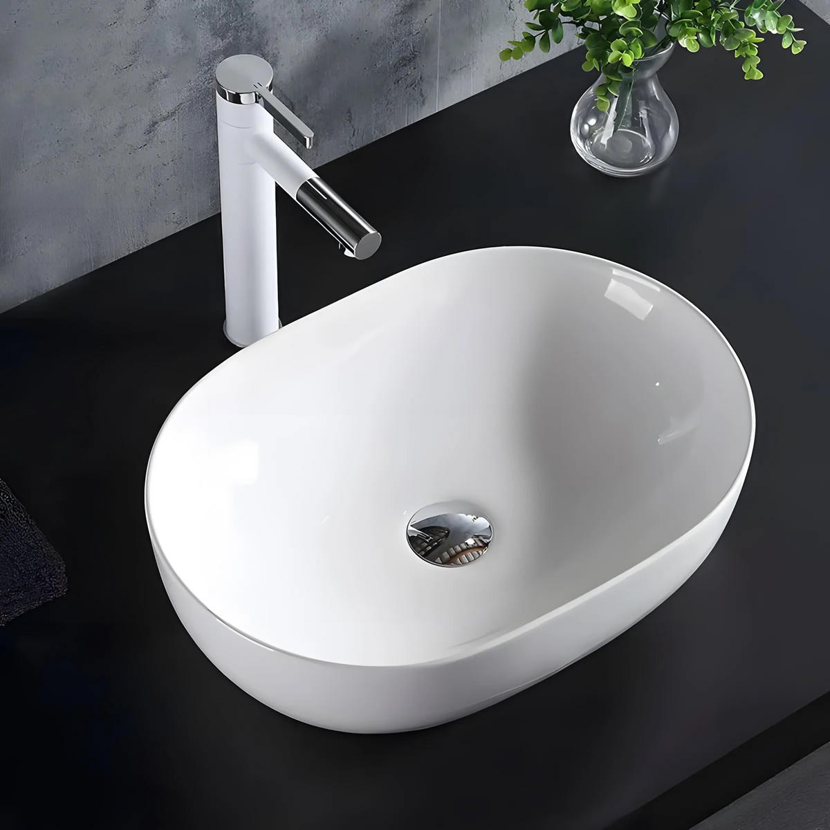 AUFSATZWASCHBECKEN Rea Amelia 48 - Weiß, Keramik (34.5/13.5/48cm) - REA