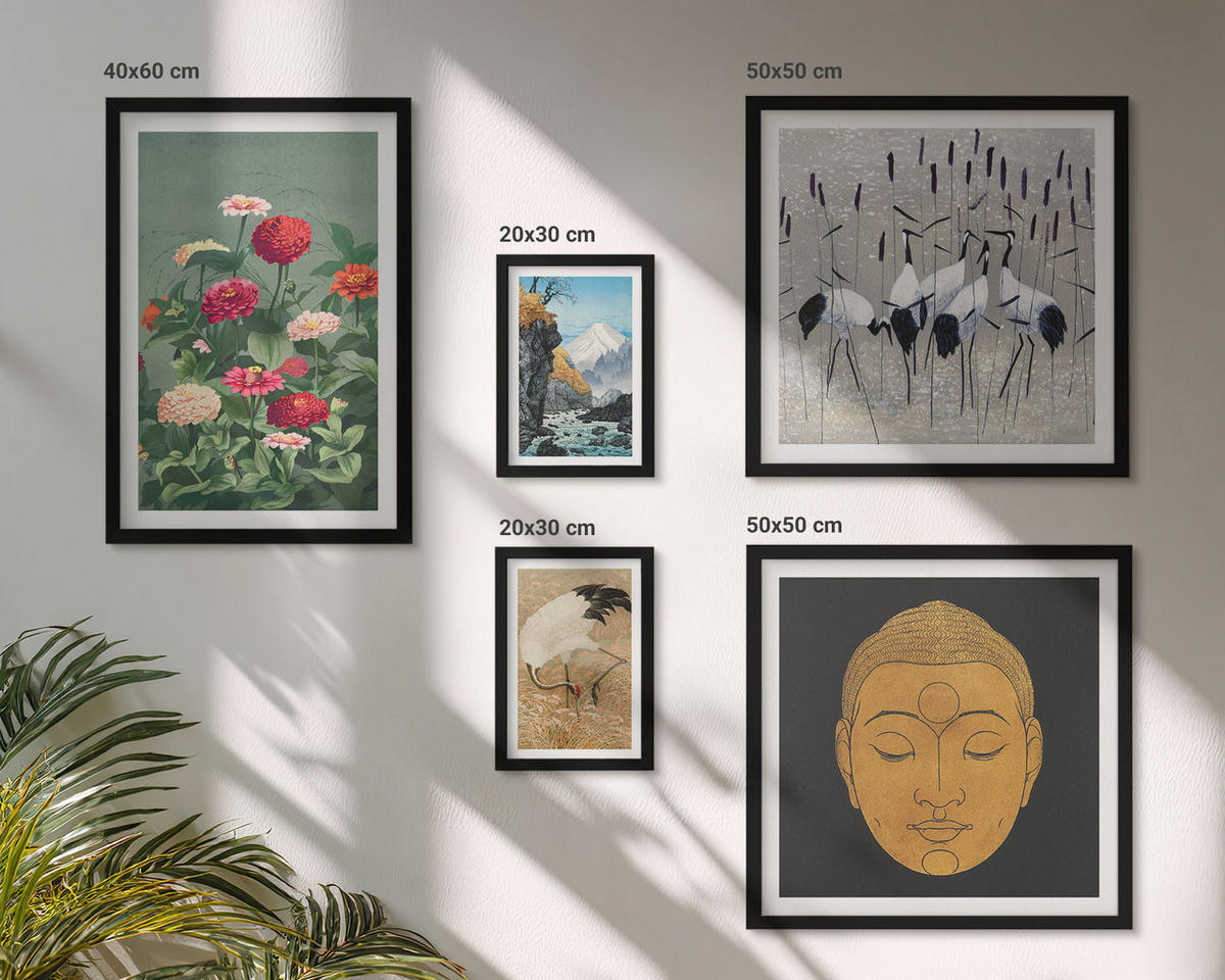 BILDER SET 5er Set - 50x50 cm & 20x30 cm & 40x60 cm Schwarzer Rahmen - Abstrakte Berge und Blumen Inspiration - Schwarz, Kunststoff (40/60cm) - TULUP