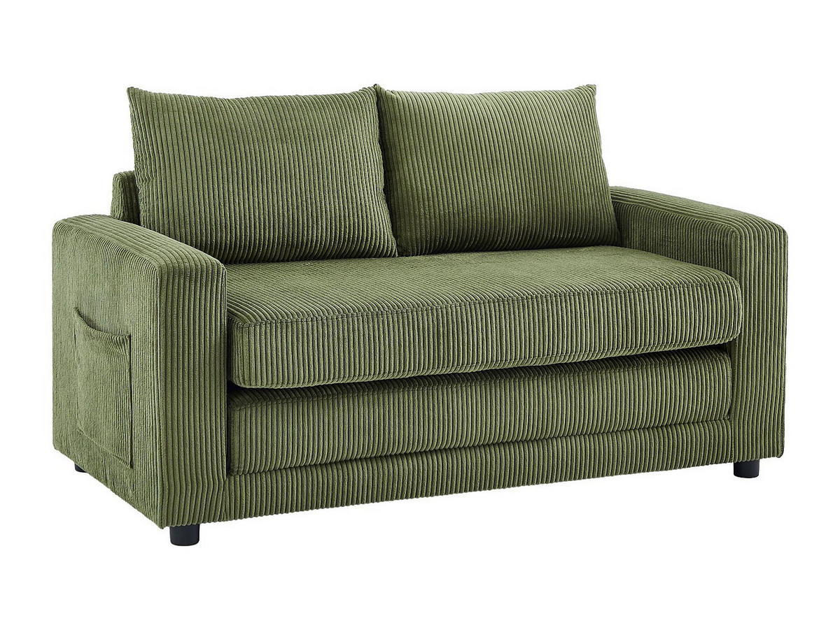 SCHLAFSOFA 2-Sitzer, Cord-Velours, Kaki-Grün - MIRTO - Grün, Textil (145/82/76cm) - Vente-Unique