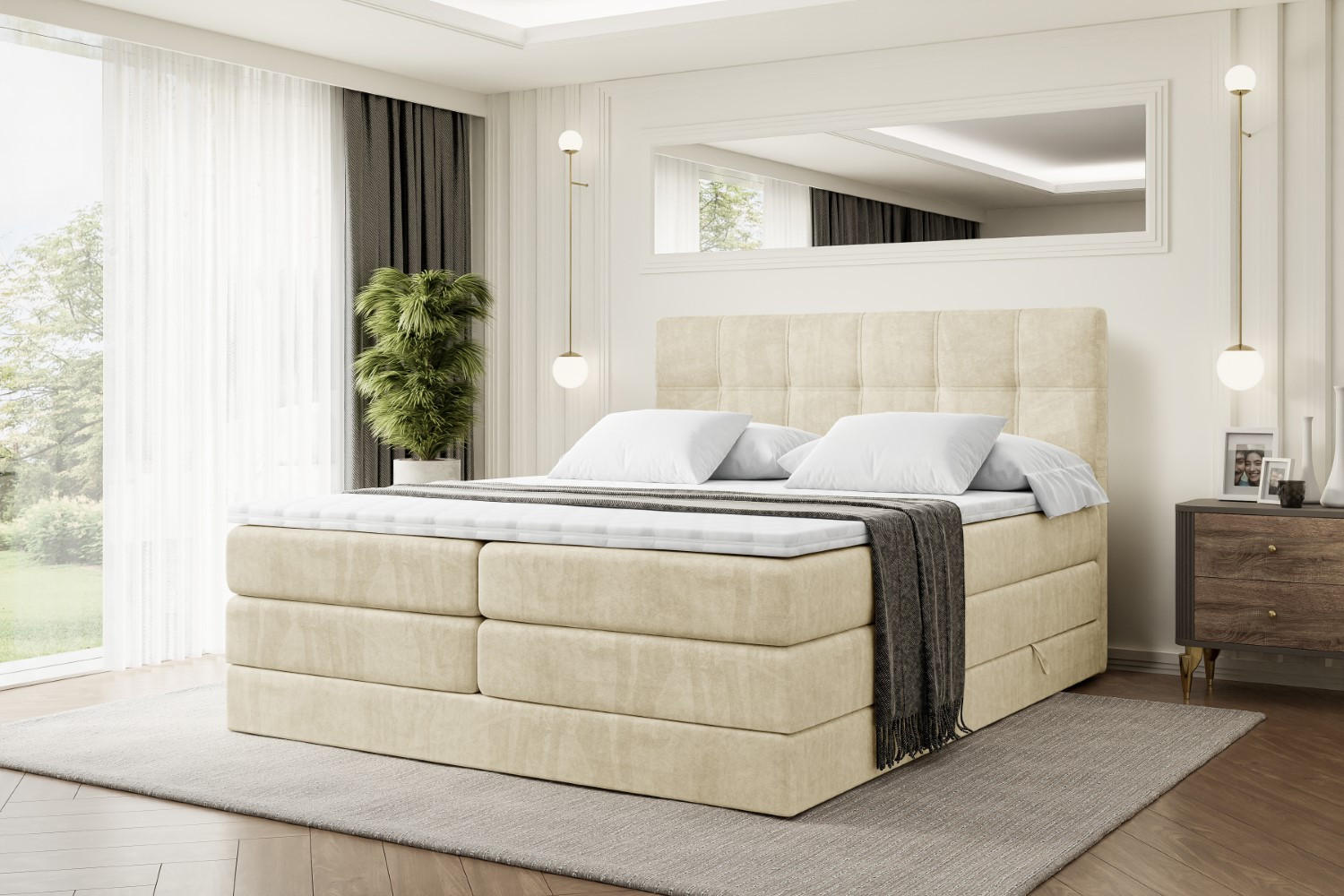 BOXSPRINGBETT MARCE KING - 160x200 - H3/H4 - Beige - Beige, Holzwerkstoff (160/200cm) - ALTDECOR
