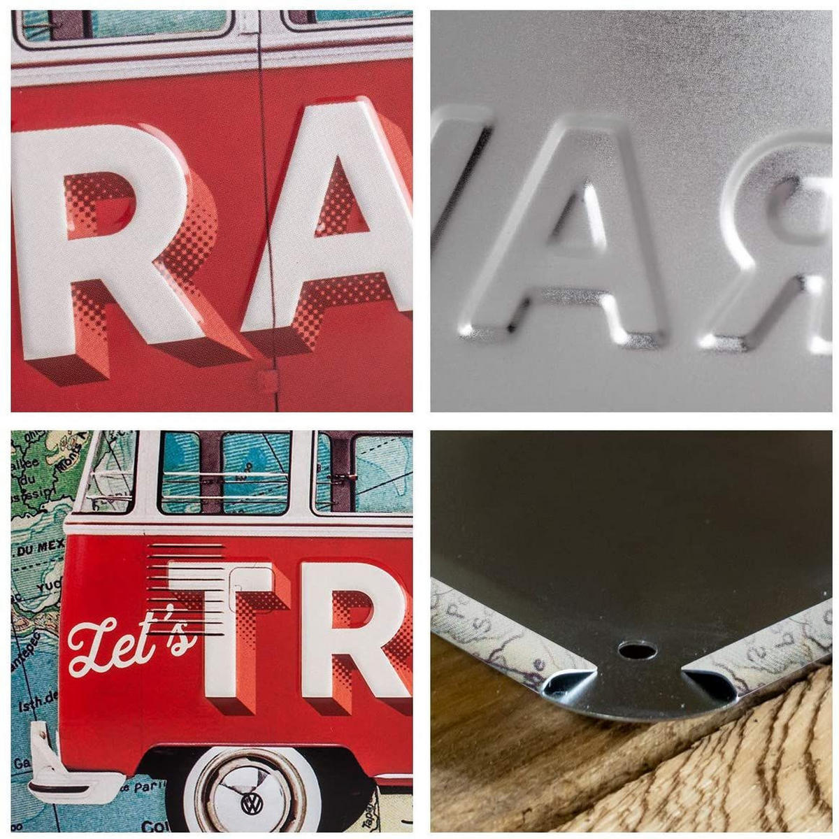 HÄNGESCHILD 10/20 cm Volkswagen VW Bulli Let's Travel The World - Multicolor, Metall (20/10/0.2cm) - Nostalgic-Art