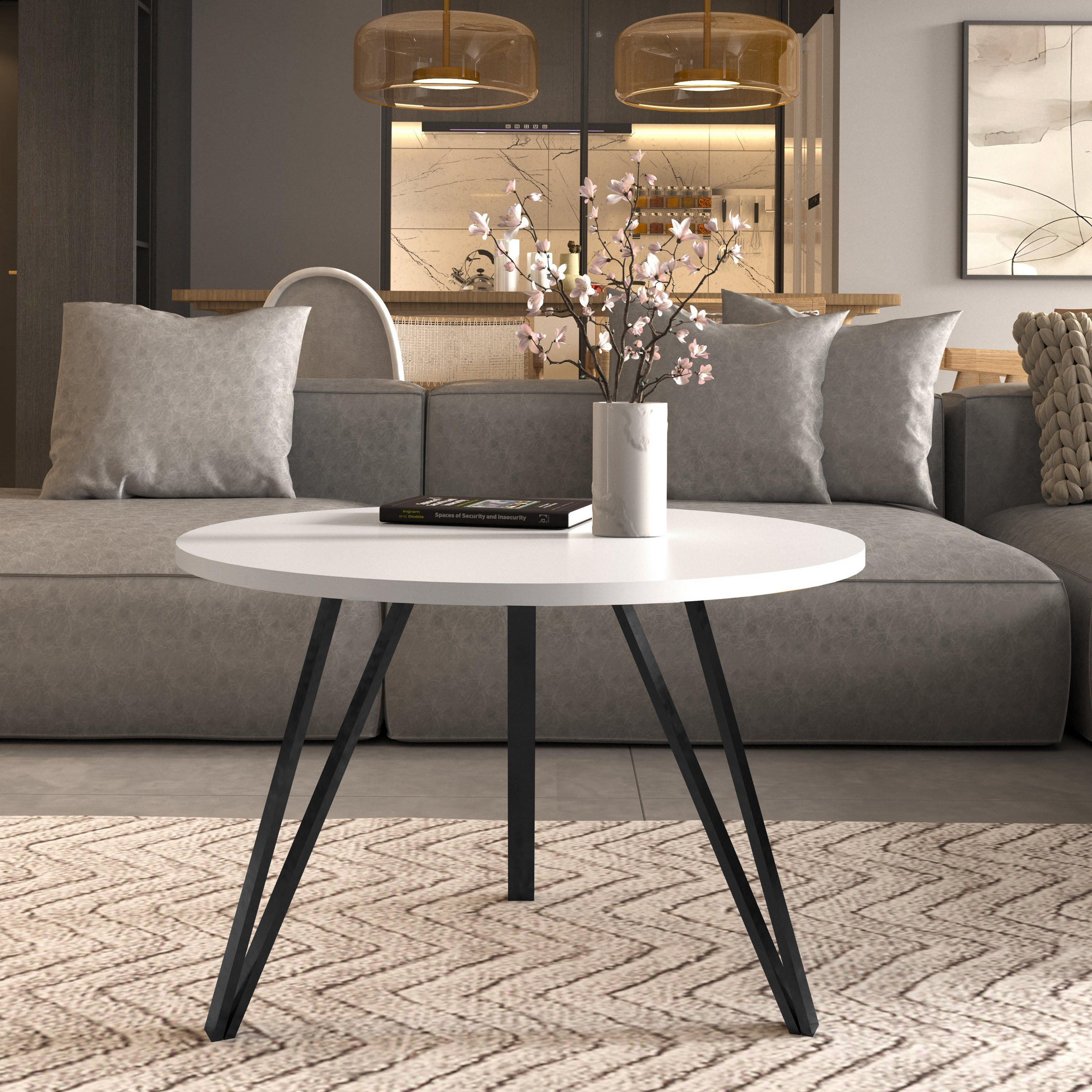 COUCHTISCH Linea Weiß, Schwarze Beine - Schwarz/Weiß, Holzwerkstoff/Metall (67/67/45cm) - Bettso