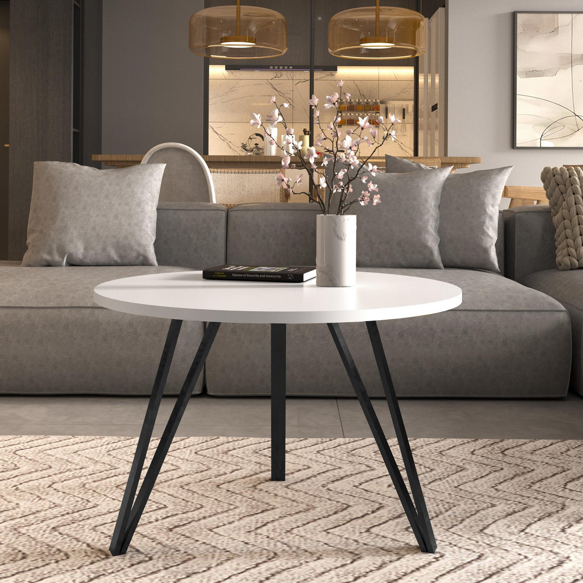 COUCHTISCH Linea Weiß, Schwarze Beine - Schwarz/Weiß, Holzwerkstoff/Metall (67/67/45cm) - Bettso