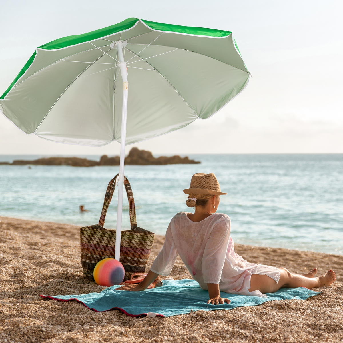 SONNENSCHIRM - Grün, Textil/Metall (160/160cm) - Relaxdays