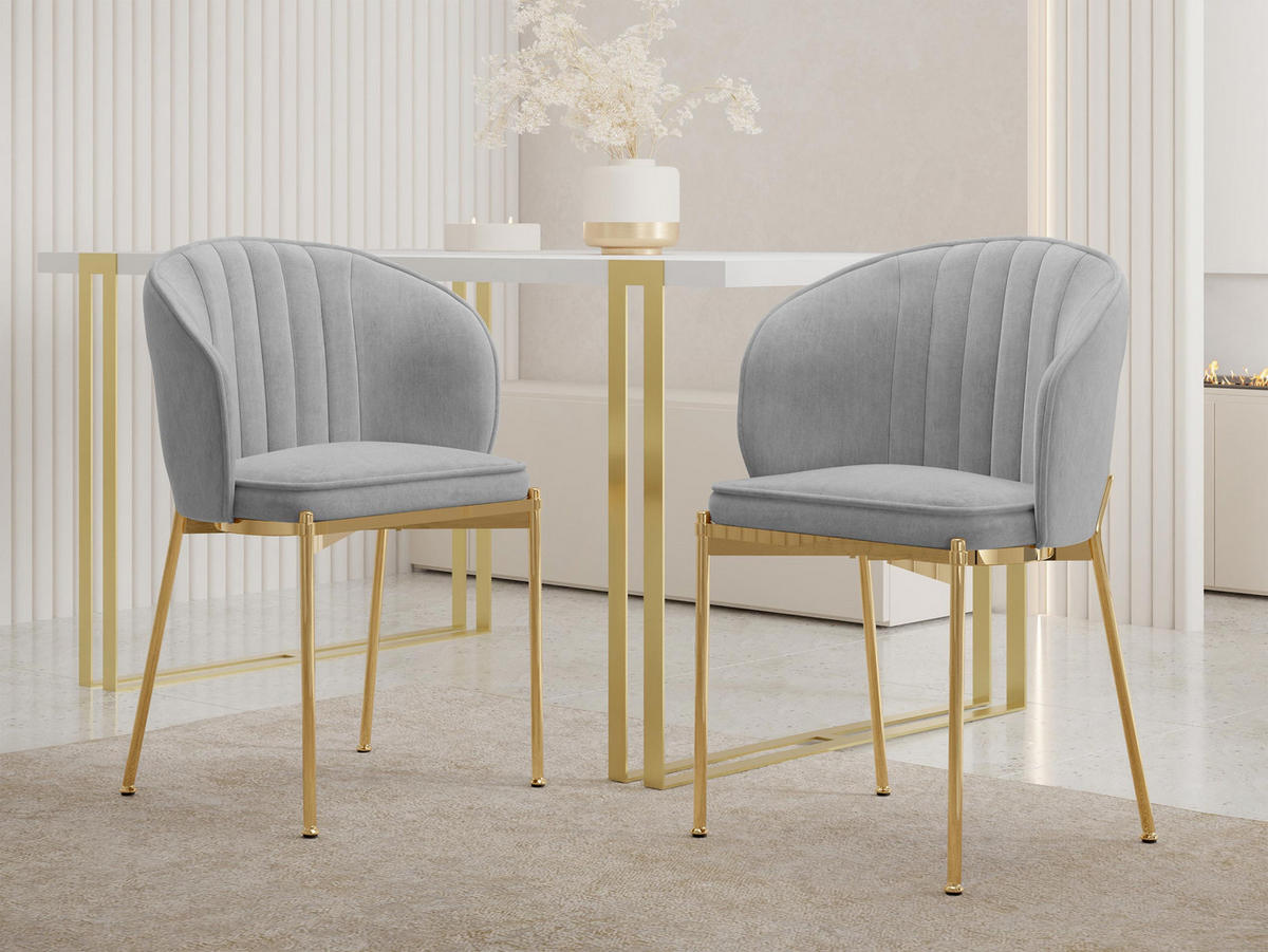 STUHL-SET Muz DC-1259/GL - Goldfarben/Grau, Textil/Metall (57/82/58cm) - MIRJAN24