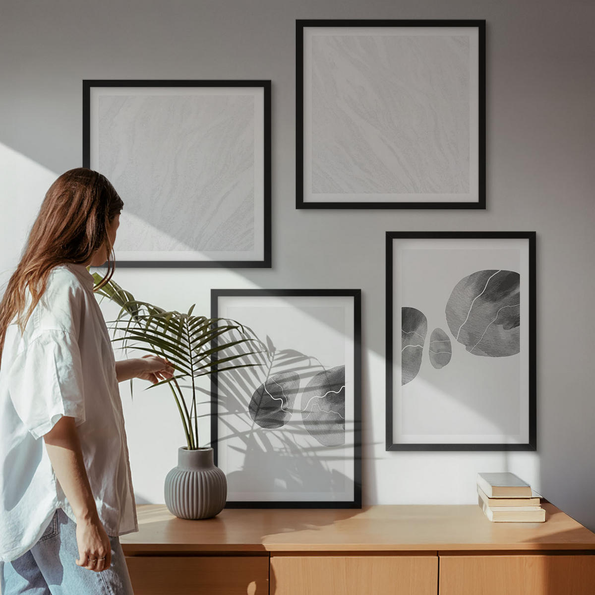 WANDBILDER 4er-Set - 50x50 cm & 40x60 cm Schwarzer Rahmen - Abstrakte Kunst, Farbspritzer - Schwarz, Kunststoff (50/50cm) - ArtPrintCave