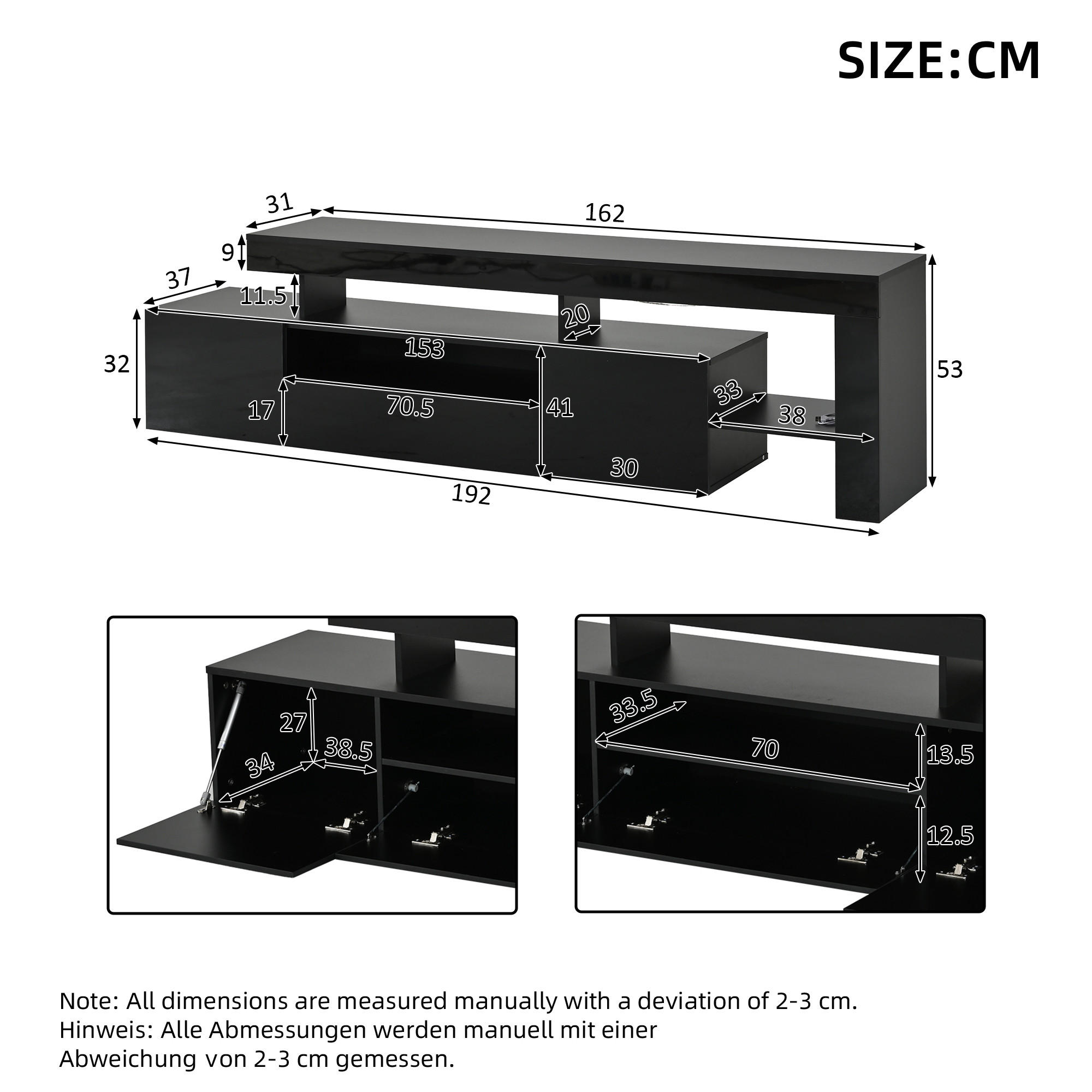 ComfortXL Lowboard Schwarz 192x53x37 cm