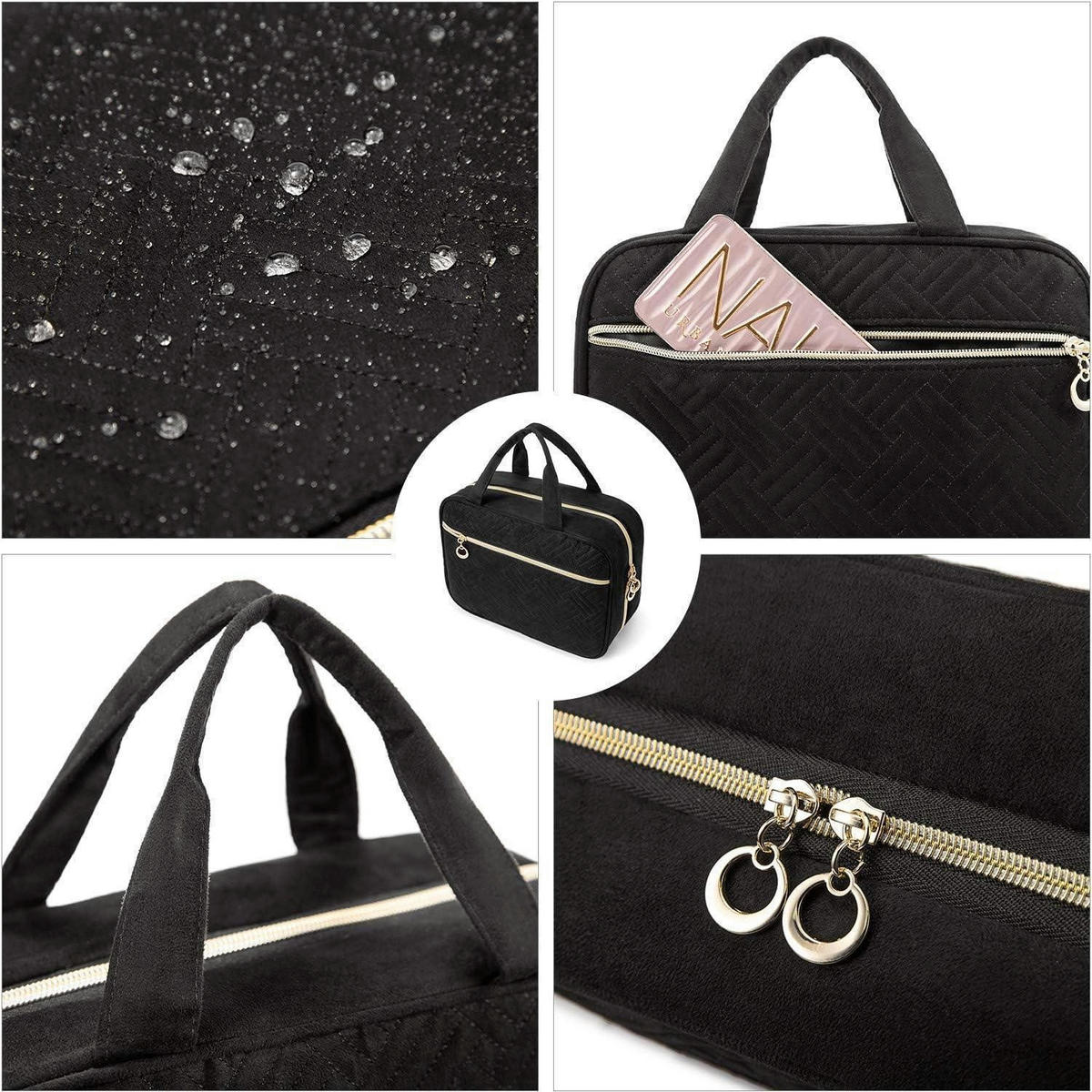 KULTURTASCHE Damen Schwarz mit Haken 28 cm - Schwarz, Textil (20/11/28cm)