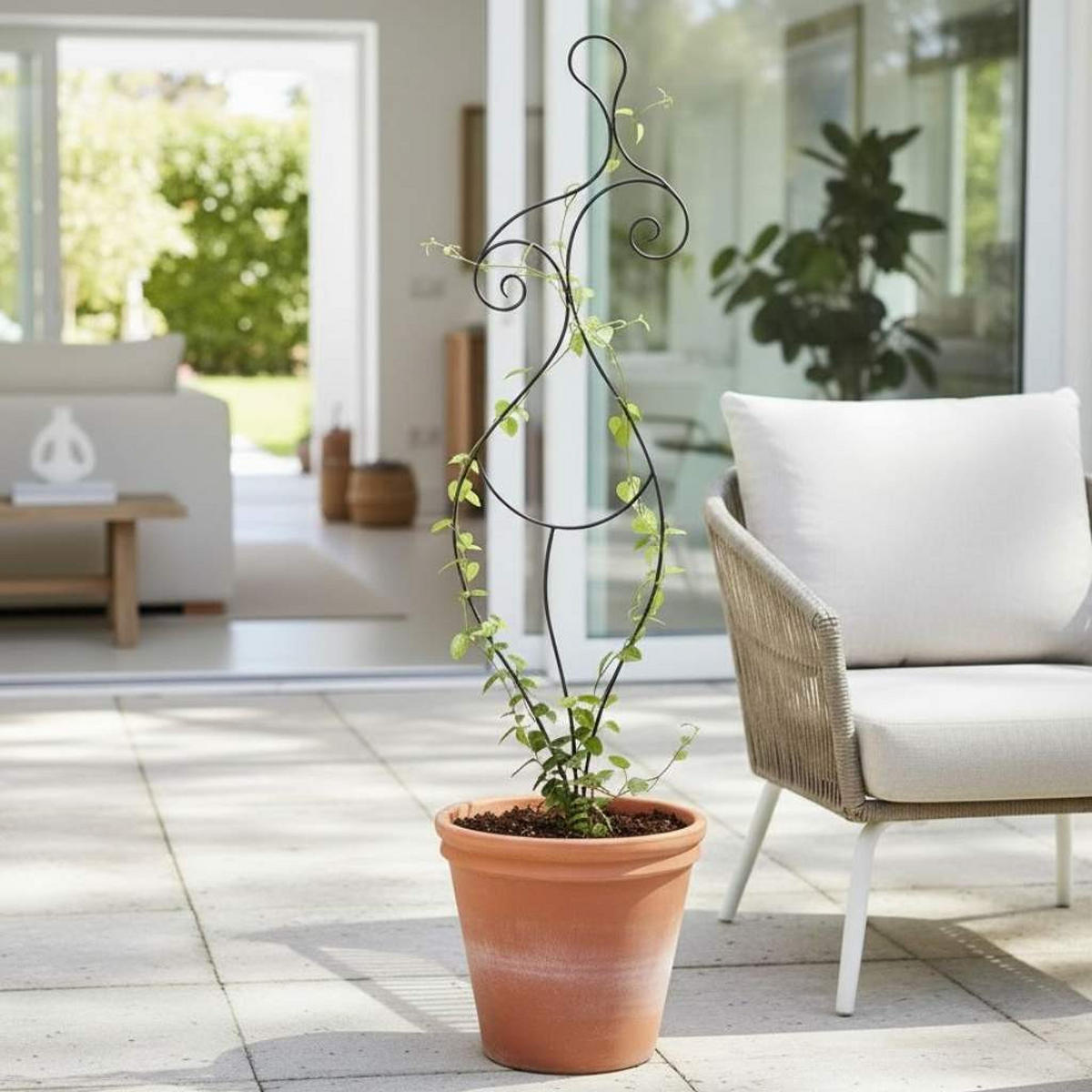 DANDIBO Design Rankhilfe Metall Rankgitter 140 cm Schwarz Frau Lora Kletterhilfe Bodenstecker Blumenhalter Ranksäule - Schwarz, Metall (35/140/1.5cm) - DanDiBo