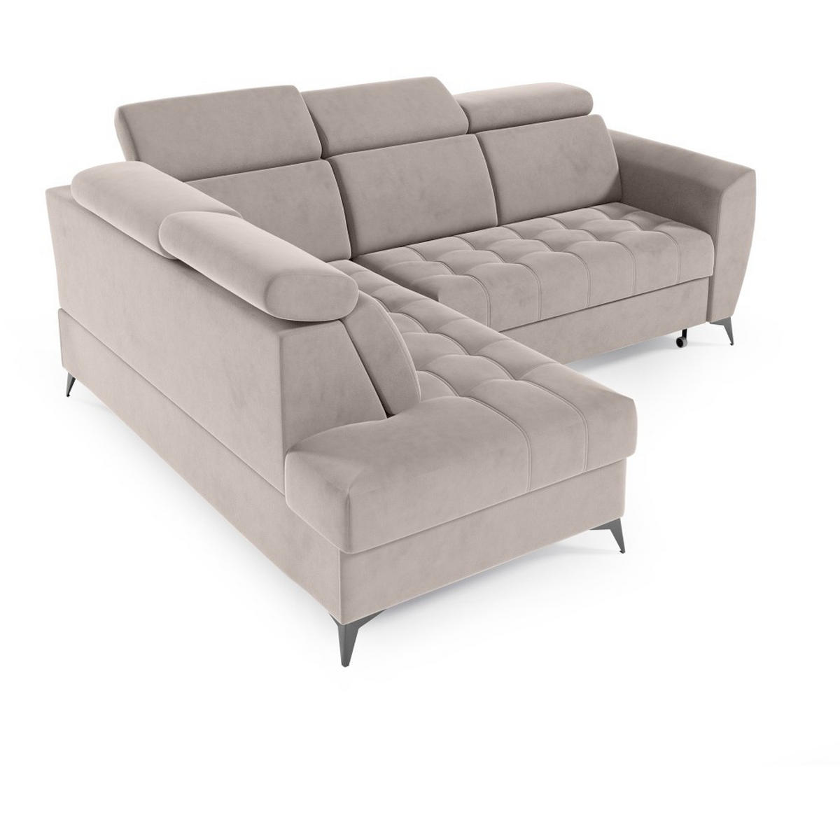 ECKSCHLAFSOFA Aurora II mit verstellbare Kopfstützen, Beige, links - Beige/Schwarz, Textil (266/204cm) - Beautysofa