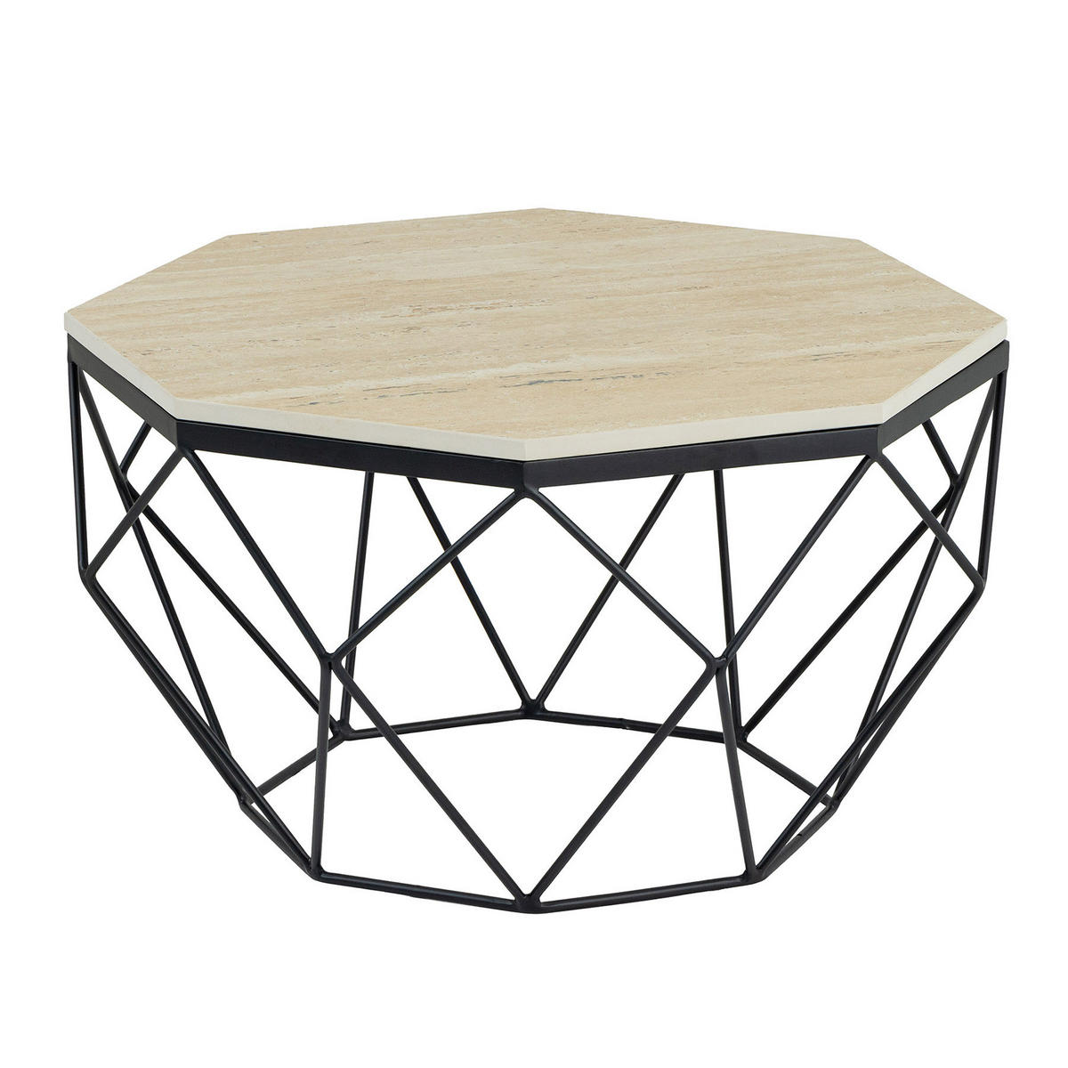 COUCHTISCH DIAMOND Eisen rechteckig Beige 70cm - Beige/Schwarz, Stein/Metall (70/70/38cm) - riess-ambiente