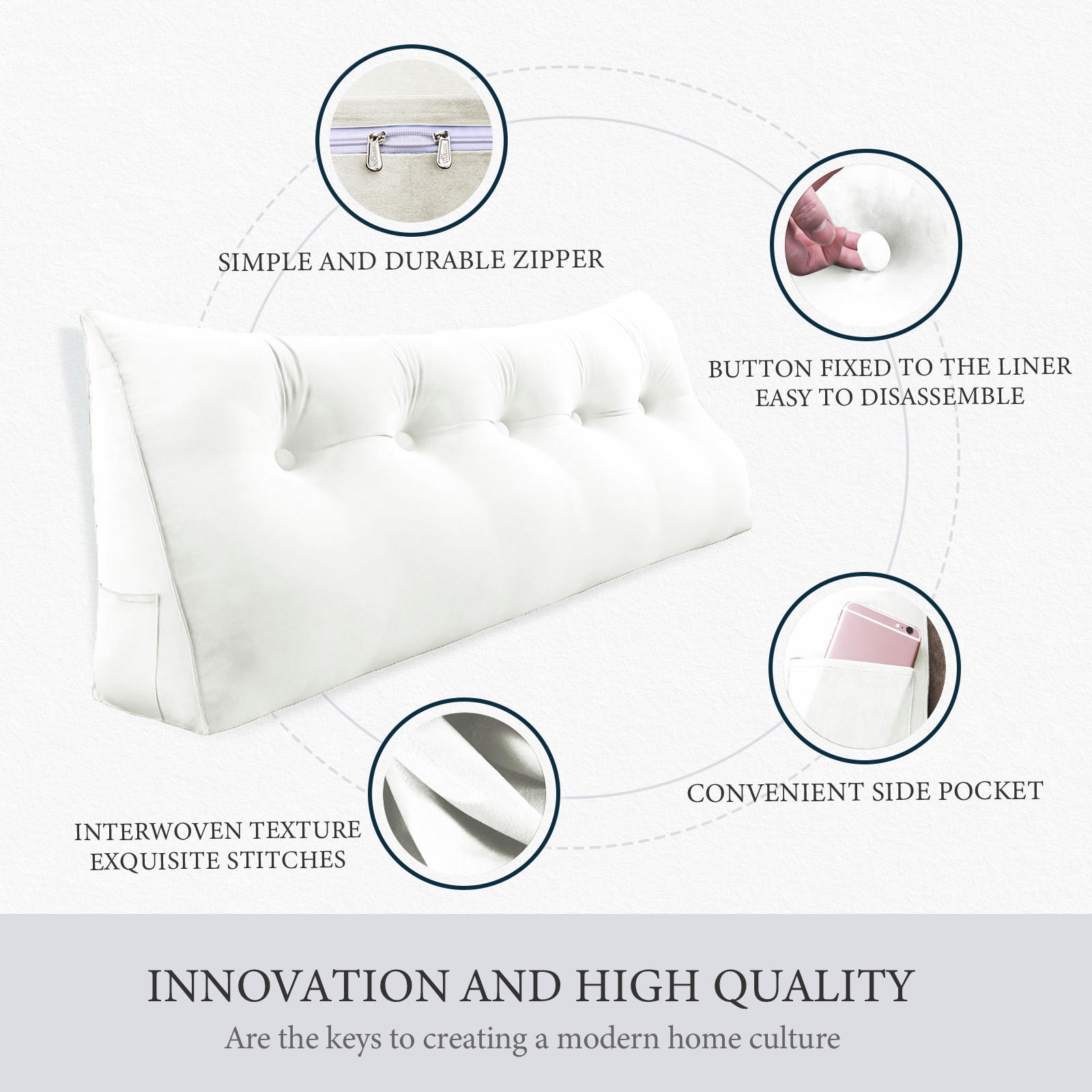 RÜCKENKISSEN für Bett Samt 120 cm - Weiß, Textil (50/120cm) - Vercart
