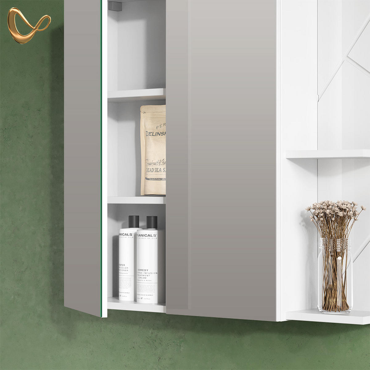 SPIEGELSCHRANK Ronco Weiß/Weiß Hochglanz 80 x 75 cm - Weiß Hochglanz/Weiß, Holzwerkstoff (80/75/17.2cm) - Livinity®