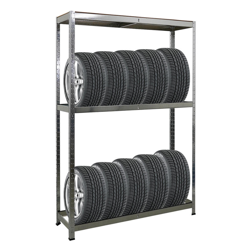 REIFENREGAL Ragnar 180x120x40 cm bis zu 8 Reifen auf 2 Ebenen + Ablage 265 kg Fachlast Verzinkt - Silberfarben, Metall (120/180/40cm) - PROREGAL
