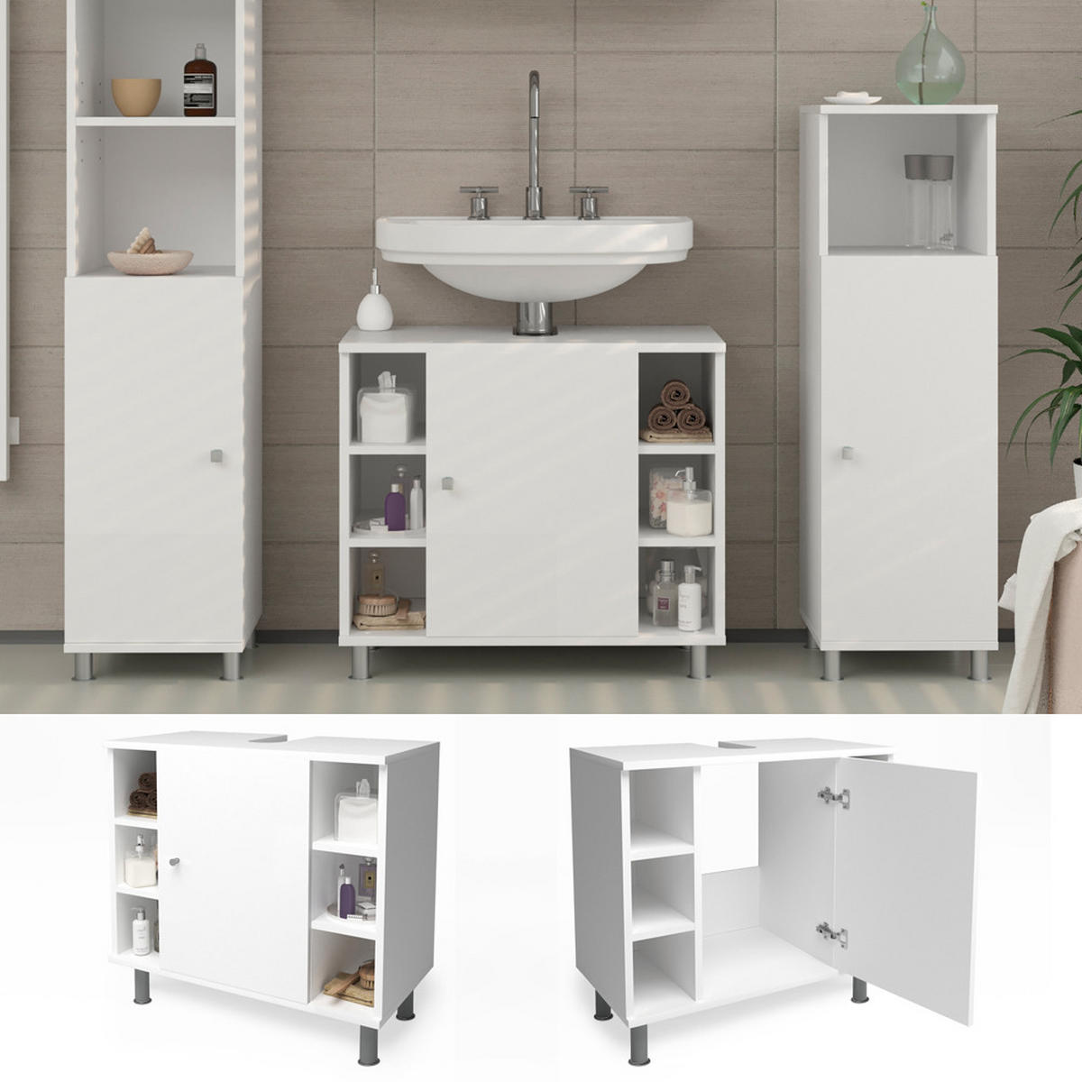 WASCHBECKENUNTERSCHRANK Fynn Weiß 60 x 54 cm - Weiß, Holzwerkstoff (60/54/32cm) - Vicco