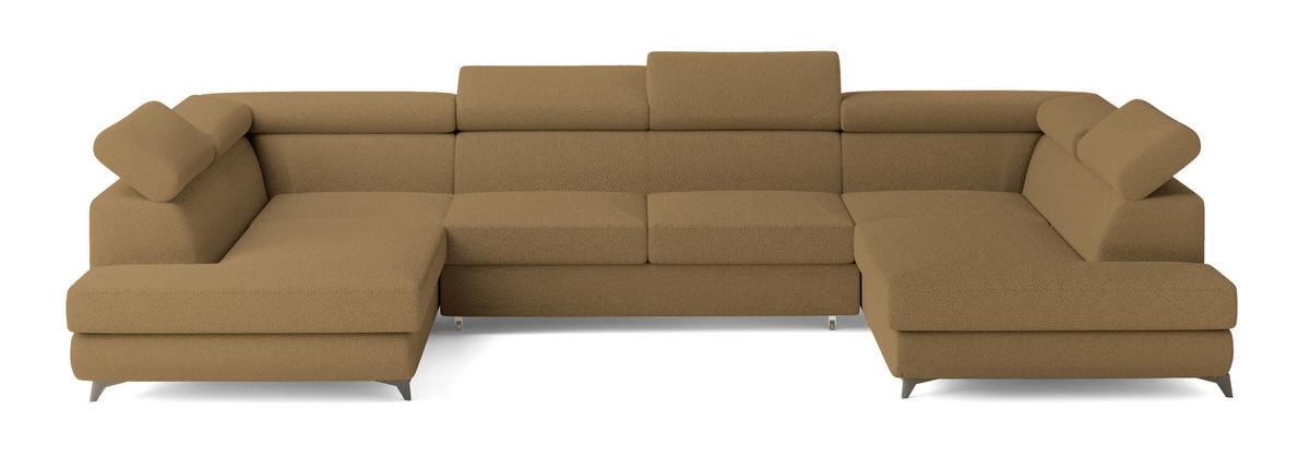 WOHNLANDSCHAFT VINTESSA Orange Boucle-Stoff mit Schlaffunktion - Orange, Holz (323/89/190cm) - MASSENO