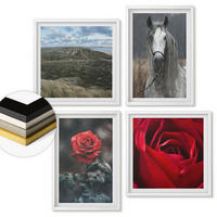 WANDBILDER 4er-Set - 50x50 cm & 40x60 cm Weißer Rahmen - Rote Rosen auf pferdegrauem Hintergrund - Weiß, Kunststoff (50/50cm) - ArtPrintCave