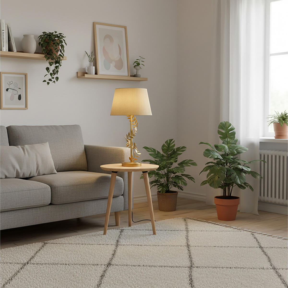 TISCHLAMPE - Goldfarben, Textil/Metall (27/27/55cm) - Relaxdays