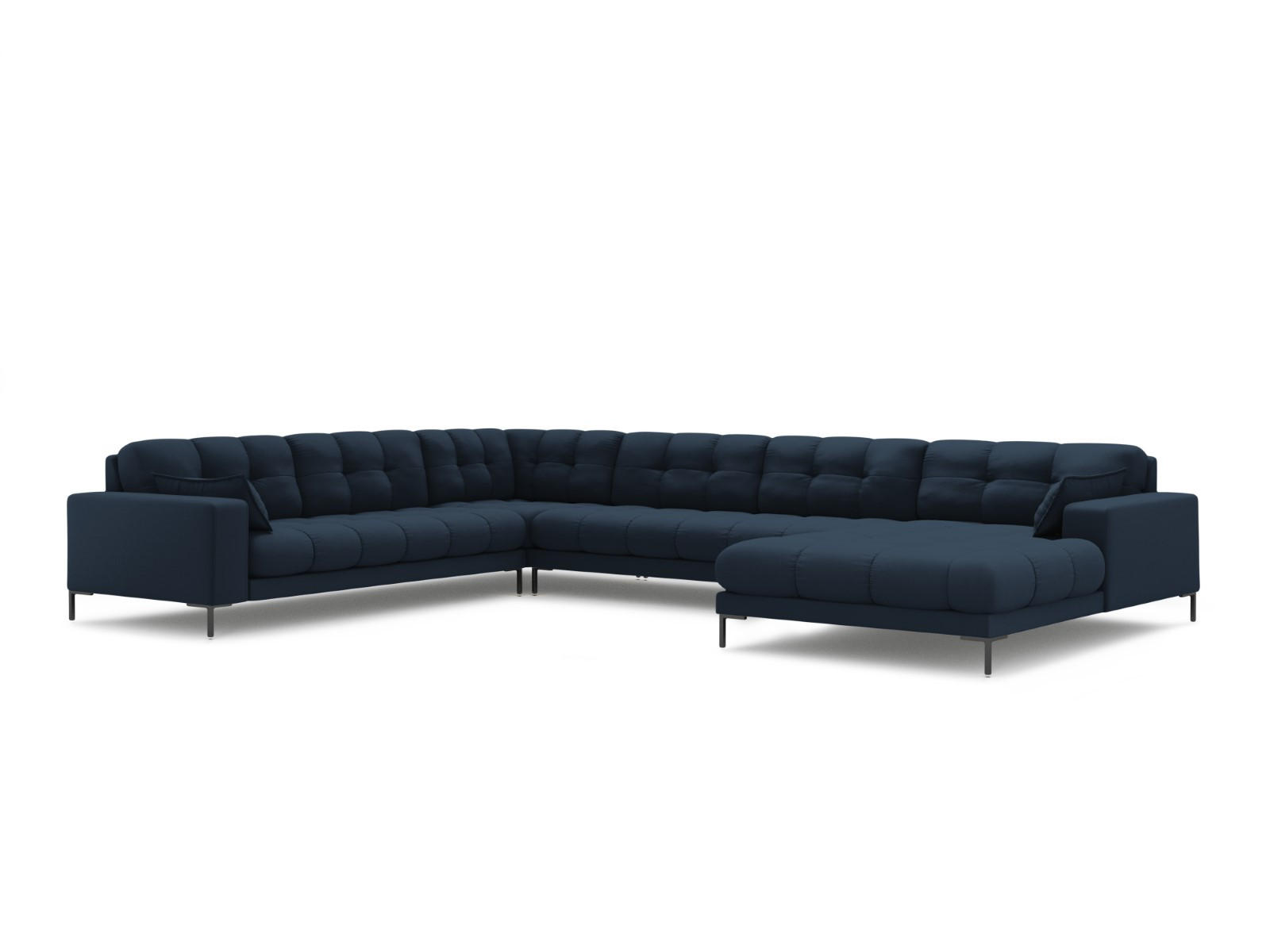 PANORAMASOFA links Mamaia aus strukturiertem Stoff blau 7 Sitzplätze - Blau, Textil (256/75/327cm) - Micadoni