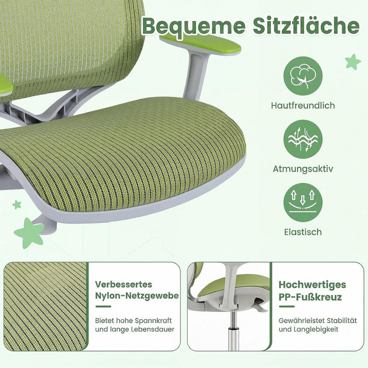 KINDER‑BÜROSTUHL höhenverstellbar grün - Grün, Kunststoff (57/80/57cm) - COSTWAY