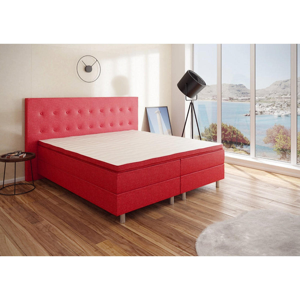 BOXBETT RIO Barcelona 5-Zonen mit Visco Topper H3 First Class Bett in verschiedenen Farben und Größen - Rot, Holz/Holzwerkstoff (160/200cm) - Best For Home