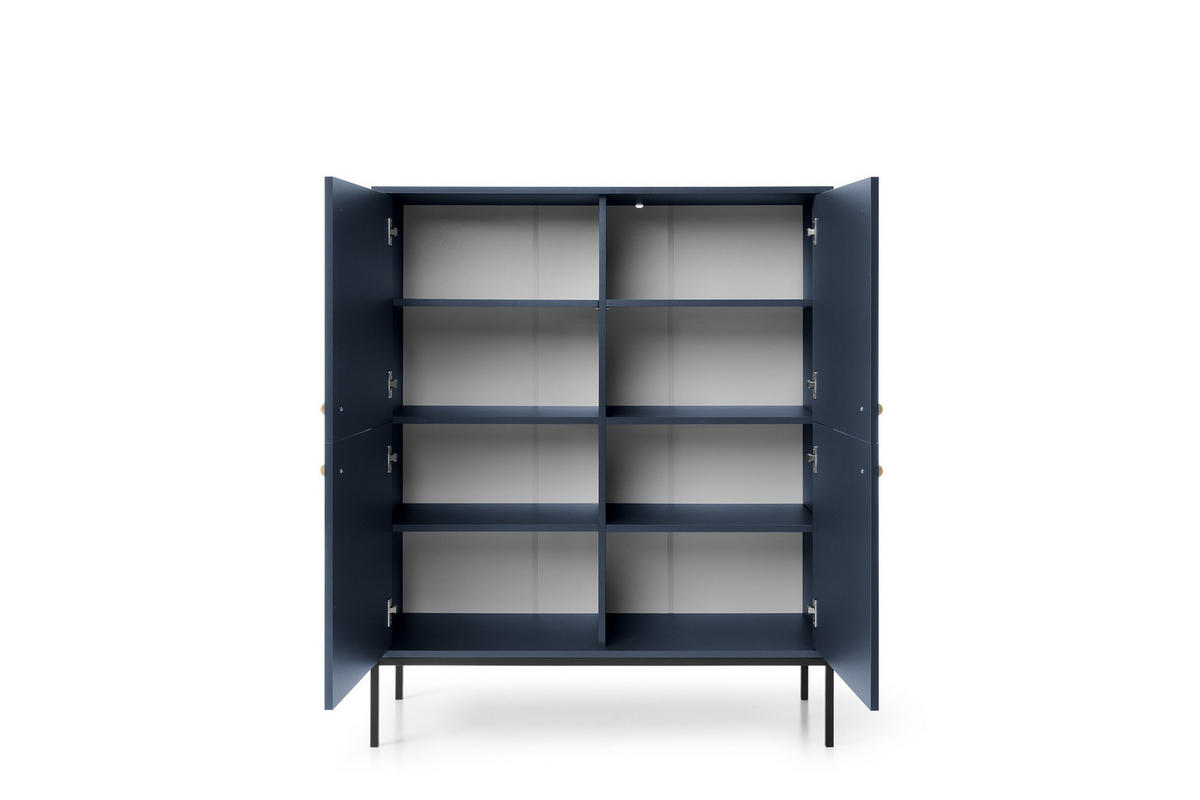 HIGHBOARD Molly Dunkelblau, Schwarze Beine, Hochkommode - Schwarz/Dunkelblau, Holzwerkstoff/Metall (104/125/39cm) - Bettso