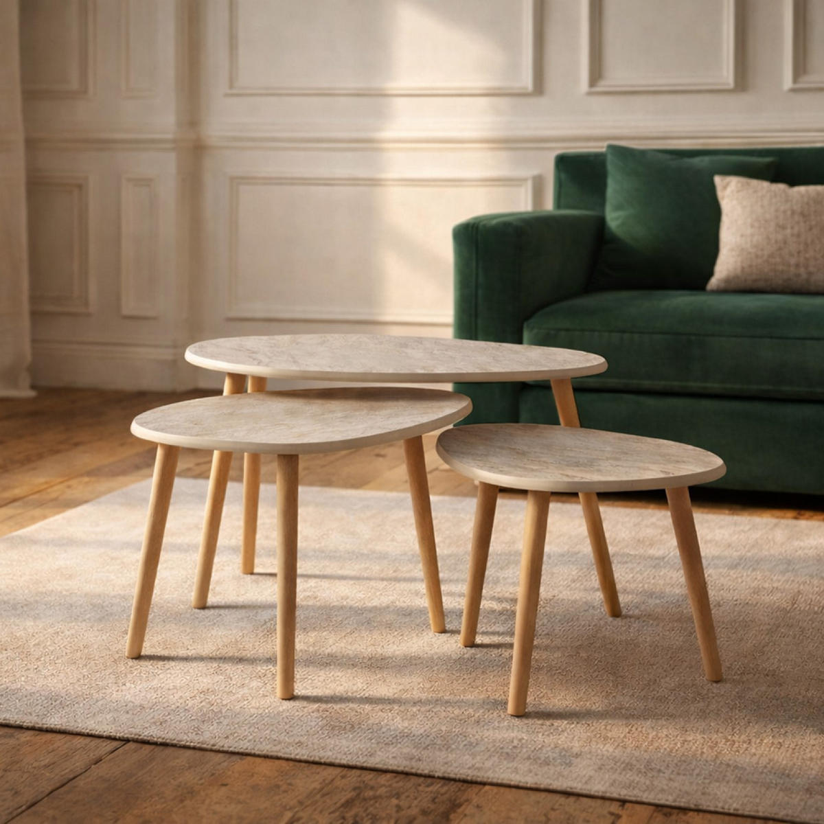 COUCHTISCH 3er Set Tira Beige - Beige, Holzwerkstoff (50/80/52cm) - Concept Usine