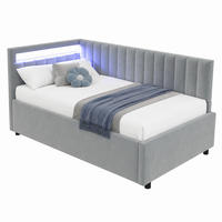SCHLAFSOFA mit LED und Stauraum 90x200 cm Samt Grau - Grau, Metall (90/200cm) - Meubliv