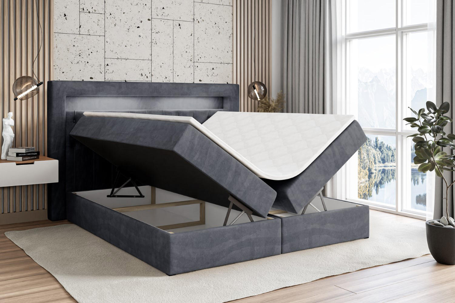 Thumbnail - Altdecor Boxbett, Dunkelgrau, Holzwerkstoff, Höhe ca. 19 cm, 180x200 cm, Schlafzimmer, Betten, Boxspringbetten