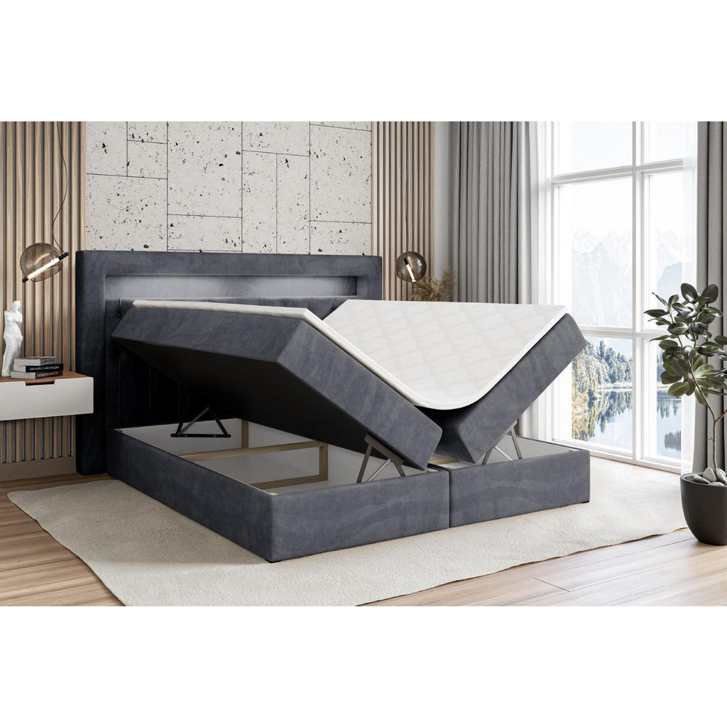 Thumbnail - Altdecor Boxbett, Dunkelgrau, Holzwerkstoff, Höhe ca. 21 cm, 200x200 cm, Schlafzimmer, Betten, Boxspringbetten