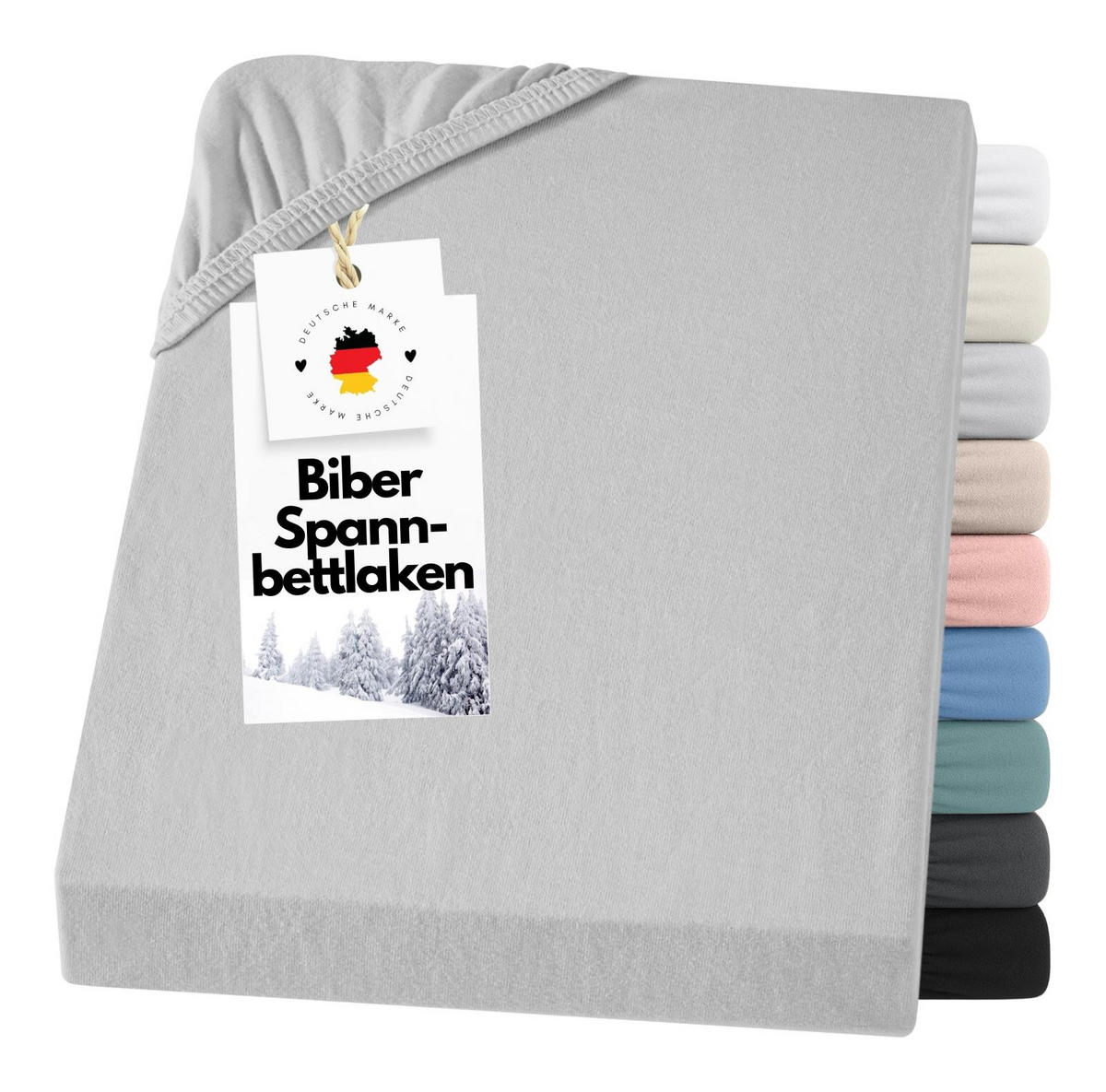BIBER-SPANNBETTLAKEN 90x200 Warme Winter Flanell Bettlaken aus 100% Baumwolle, Spannbetttuch Laken Uni Hellgrau Silber- Made in Germany - Silberfarben, Textil (90/200cm) - Carpe Sonno