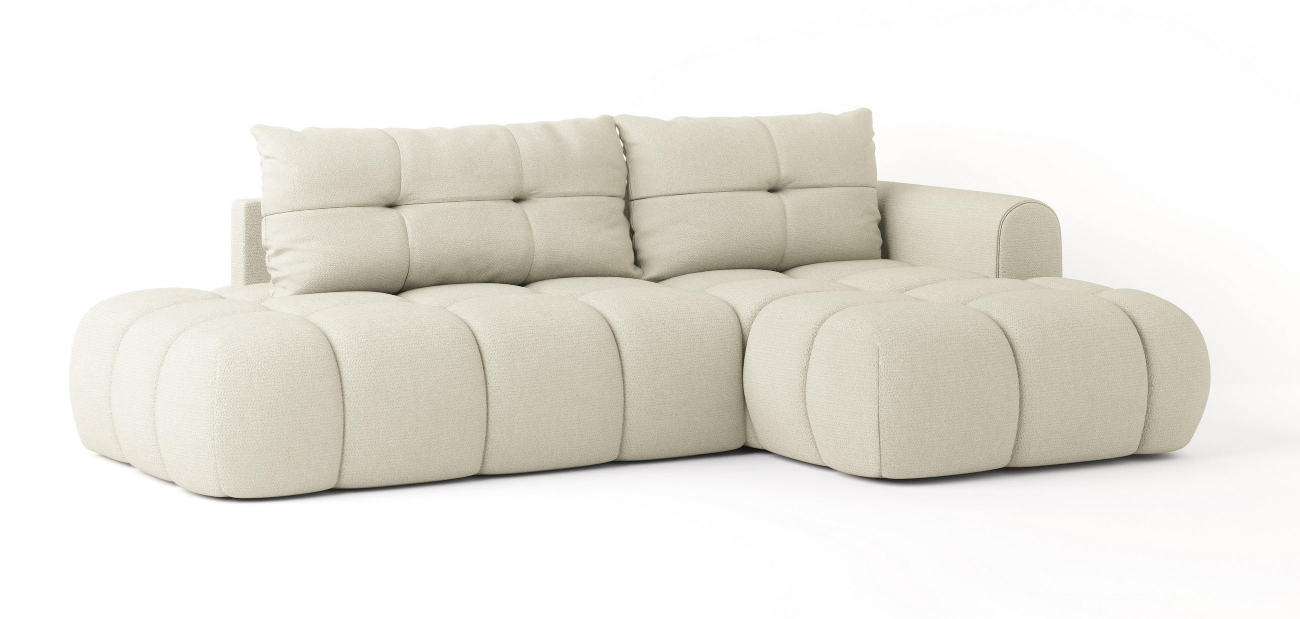 ECKSOFA FLUMA R-S Creme Geflochtener Stoff mit Schlaffunktion - Creme, Holz (274/165cm) - MASSENO