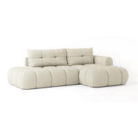 ECKSOFA FLUMA R-S Creme Geflochtener Stoff mit Schlaffunktion - Creme, Holz (274/165cm) - MASSENO