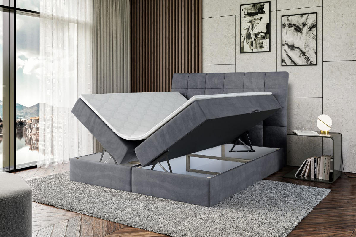 BOXBETT mit H3-Matratze und Lattenrost - BRUGO - 180x200 Dunkelgrau - Dunkelgrau, Holzwerkstoff (180/200cm) - ALTDECOR