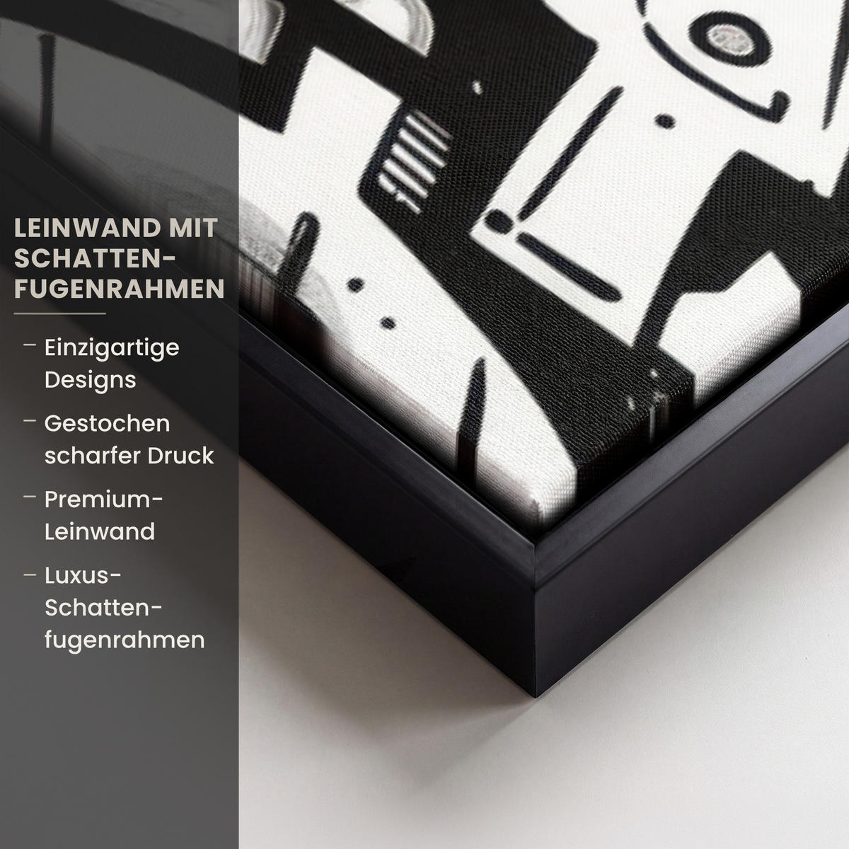 LEINWAND Bilder mit Rahmen - Formen - Buchstaben - Graffiti - Schwarz - 90x60 - Schwarz, Textil (90/60cm) - MuchoWow