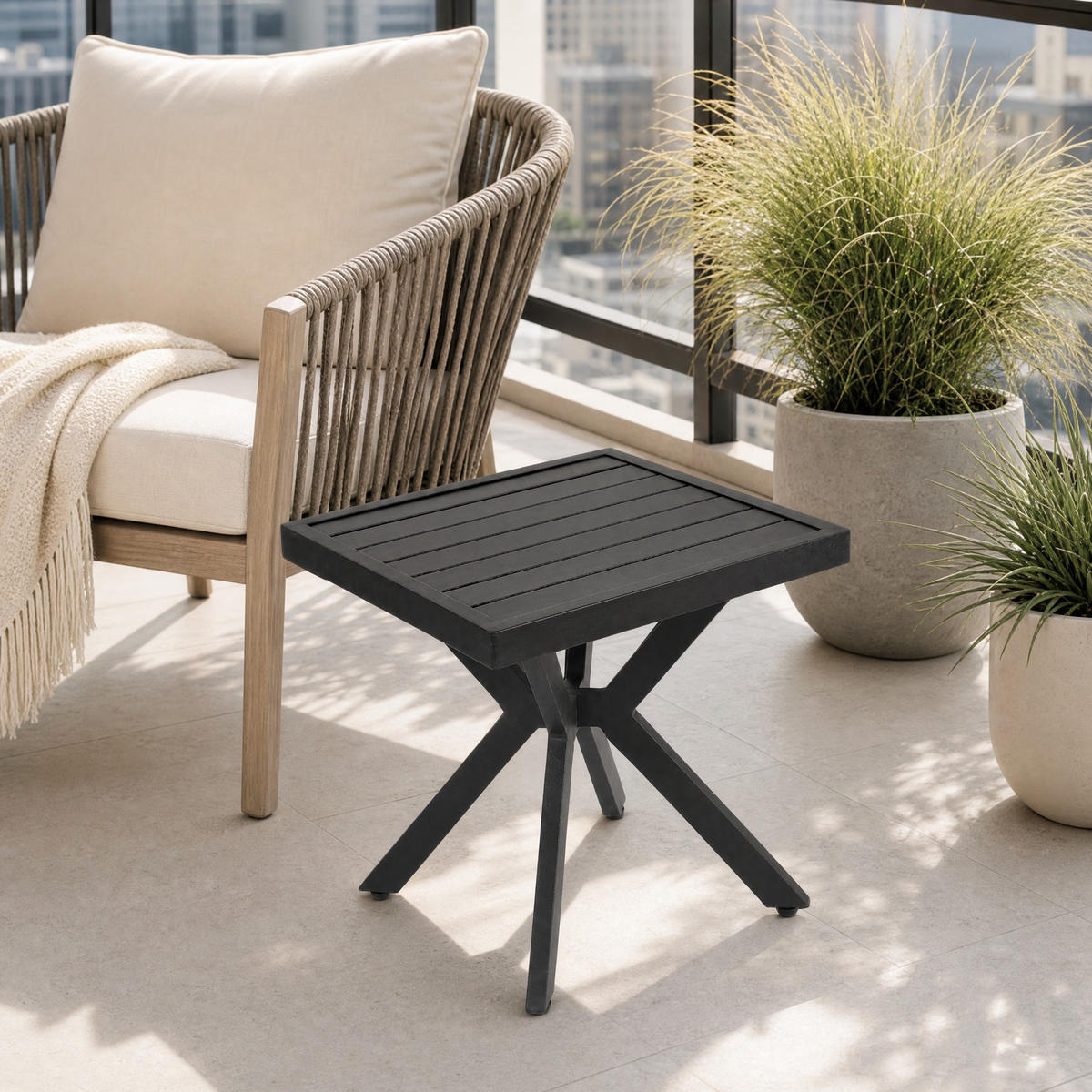 BEISTELLTISCH in Dunkelbraun Seitentisch aus Aluminium für den Innen- und Außenbereich, B45/T45/H47 cm - Dunkelbraun/Schwarz, Metall (45/45/47cm) - STILVORA