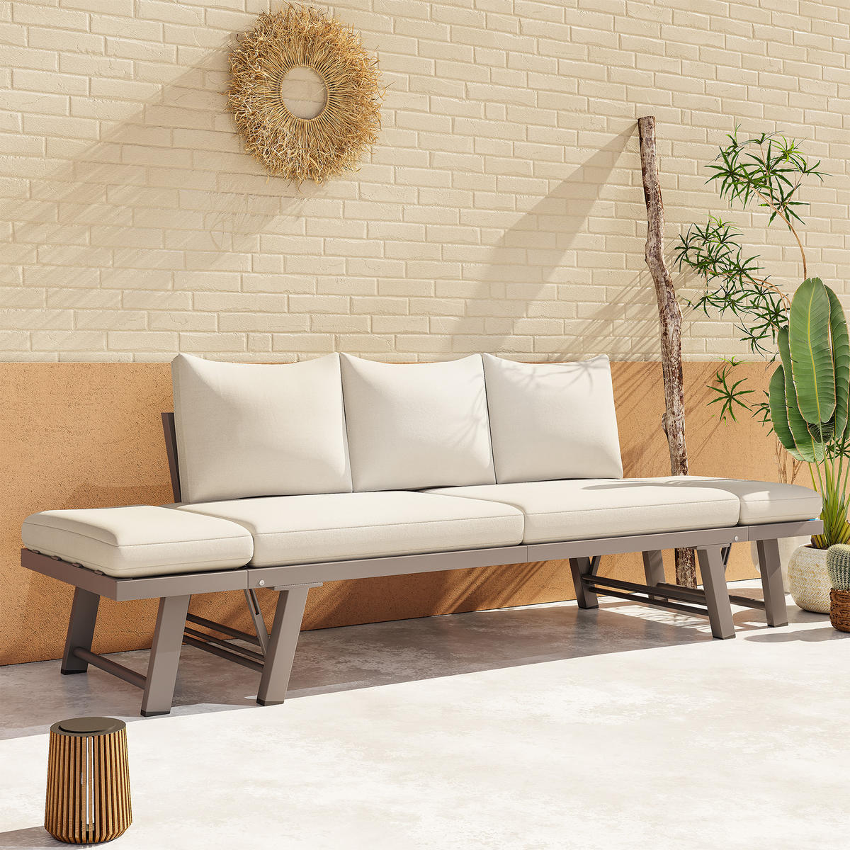 GARTENMÖBEL-SET, 3-Sitzer Outdoorsofa, Liegefunktion, Beige - Beige, Textil - FLIEKS