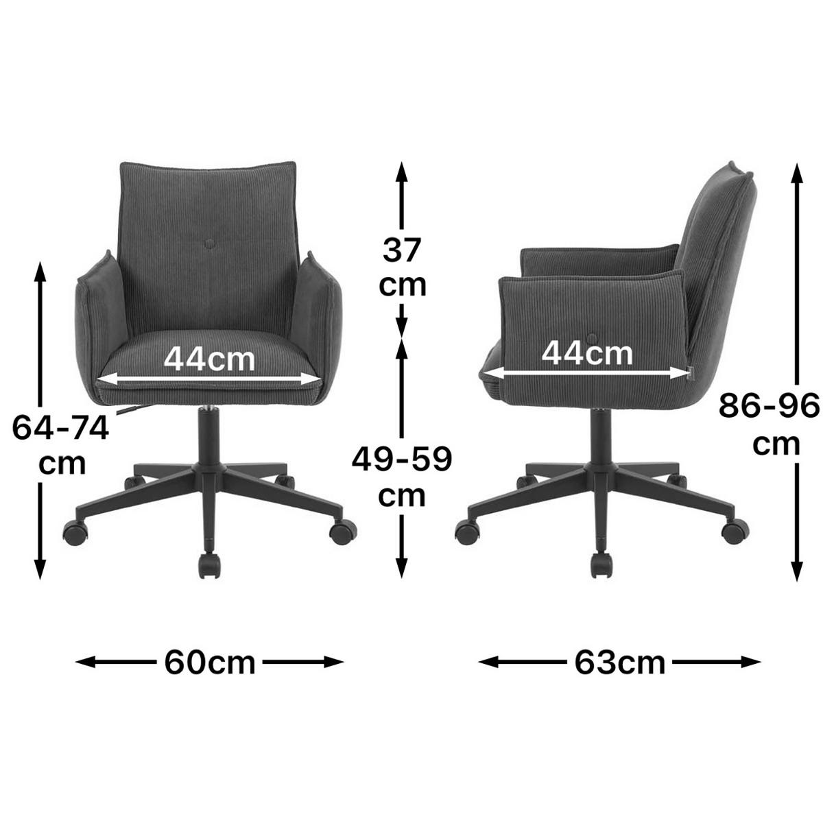 BÜROSTUHL Mika-Malu - Anthrazit/Schwarz, Textil/Metall (60/85/63cm) - DUBI Möbel