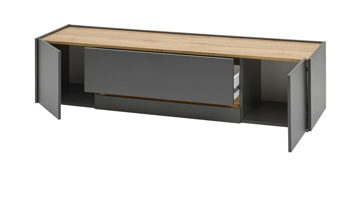 WOHNWAND 4-teilig grau matt, Eiche Wotan 340 cm, Wohnkombination mit viel Stauraum - Eiche Wotan/Grau, Glas/Holz (340/170/45cm) - Furn.Design