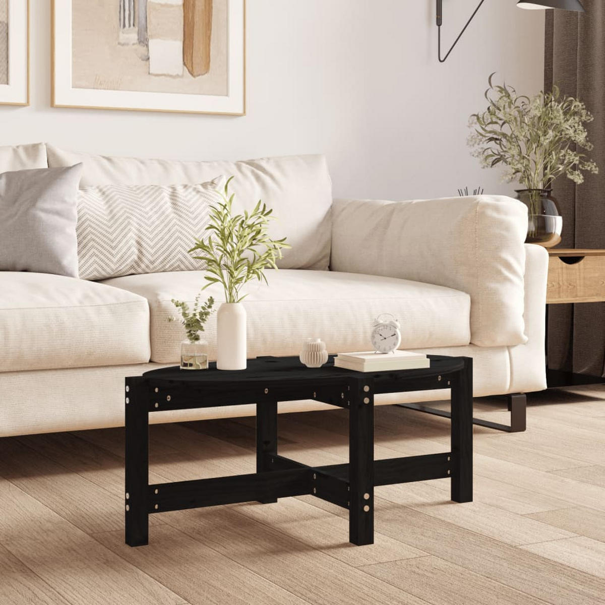 COUCHTISCH Schwarz 87x48x35 cm Massivholz Kiefer - Schwarz, Holz (87/48/35cm) - furnicato