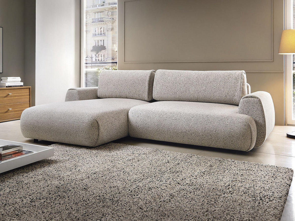 ECKSOFA mit Schlaffunktion - Ecke links - melierter Stoff - Grau - MONELIA - Hellgrau, Textil (270/167cm) - Vente-Unique