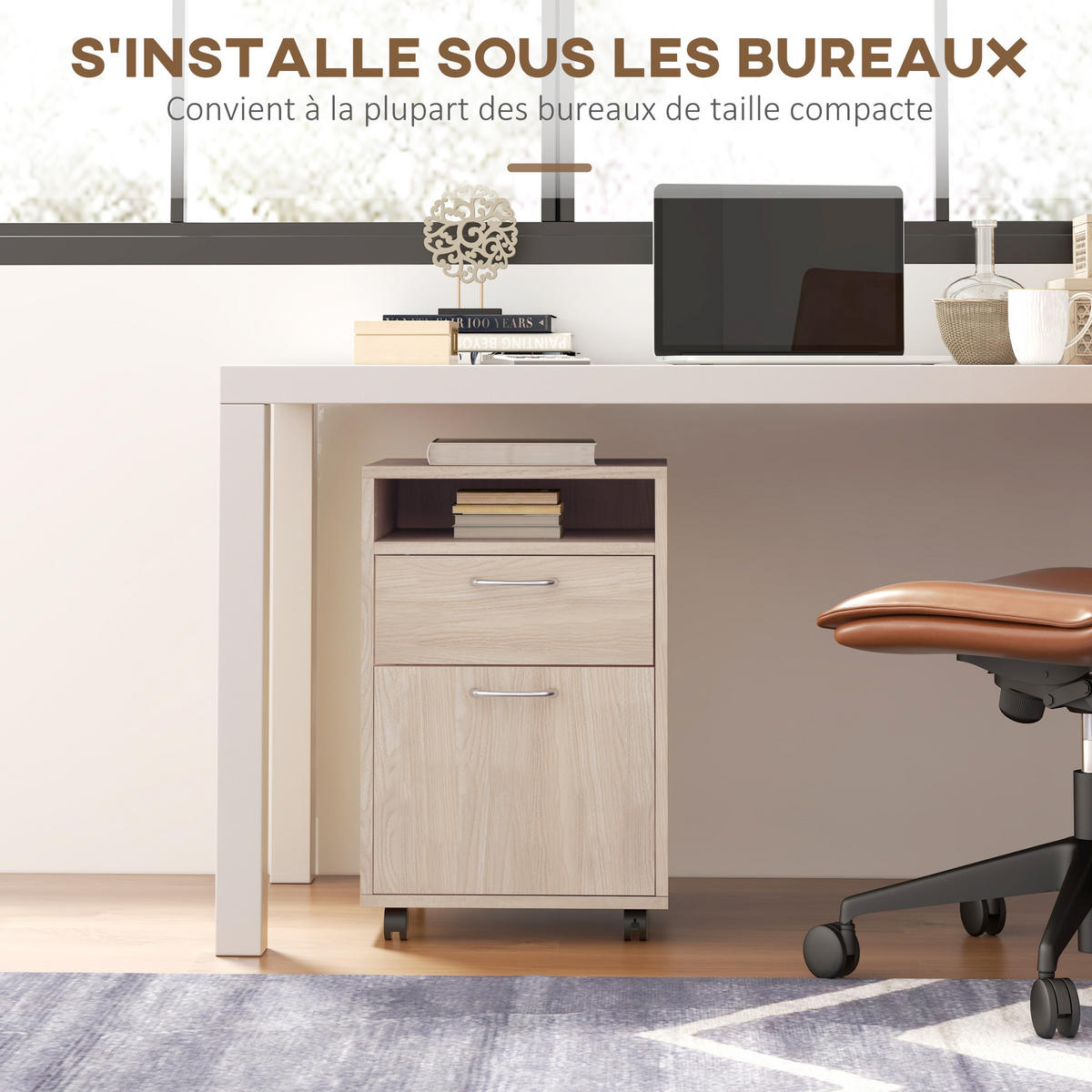 ROLLCONTAINER DE-14426 mit Schublade, Nische und Schrank Eiche - Beige, Holzwerkstoff (35/60/40cm) - ComfortXL