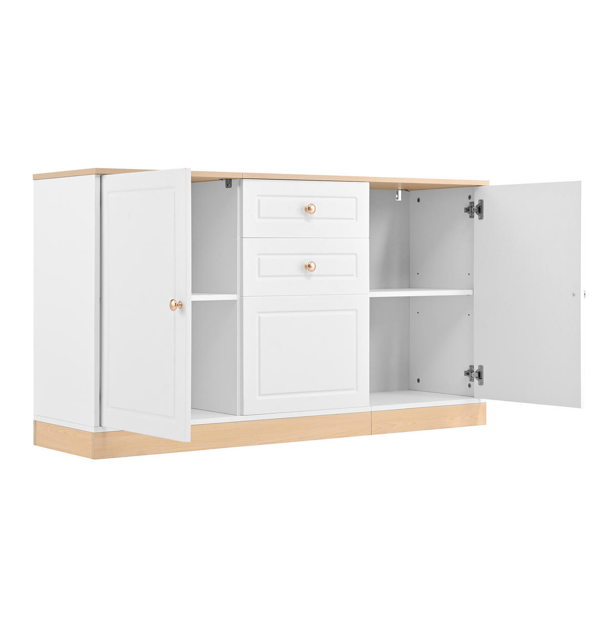 SIDEBOARD 135.5/39/76 cm Weiß und Holzfarbe aus Holzwerkstoff mit 3 Türen und 2 Schubladen - Weiß, Holzwerkstoff (39/76/135.5cm) - OKMYHOME