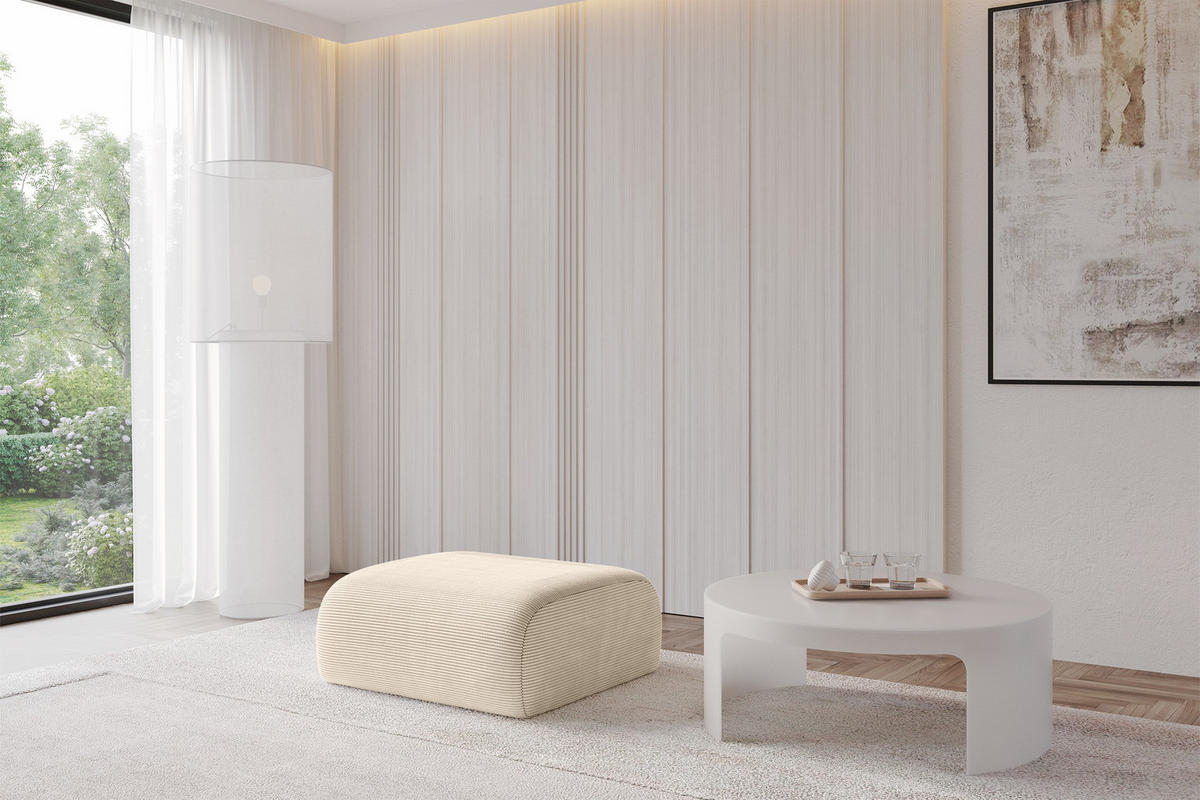 POUF MIRA-PUF 91x89x40 Beige cm Cord Modular Sitzhocker - Sandfarben/Beige, Holzwerkstoff/Kunststoff (91/40/89cm) - ALTDECOR